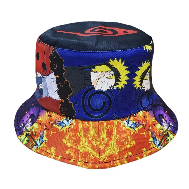 

Naruto Cartoon Cap Uzumaki Uchiha Kakashi Sasuke Anime Action Figures Embroider Toys Bucket Hat Topee Children Birthday Gifts