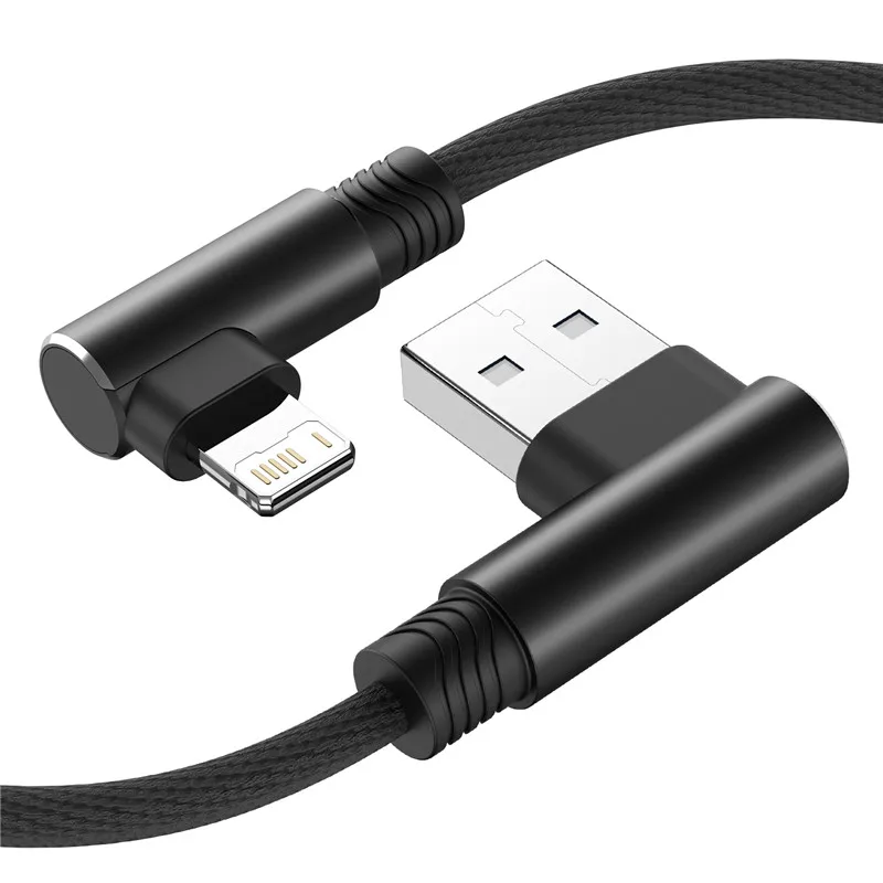 Right-Angle Fast Charging USB Cable – Extra Long Mobile Phone Data Charger