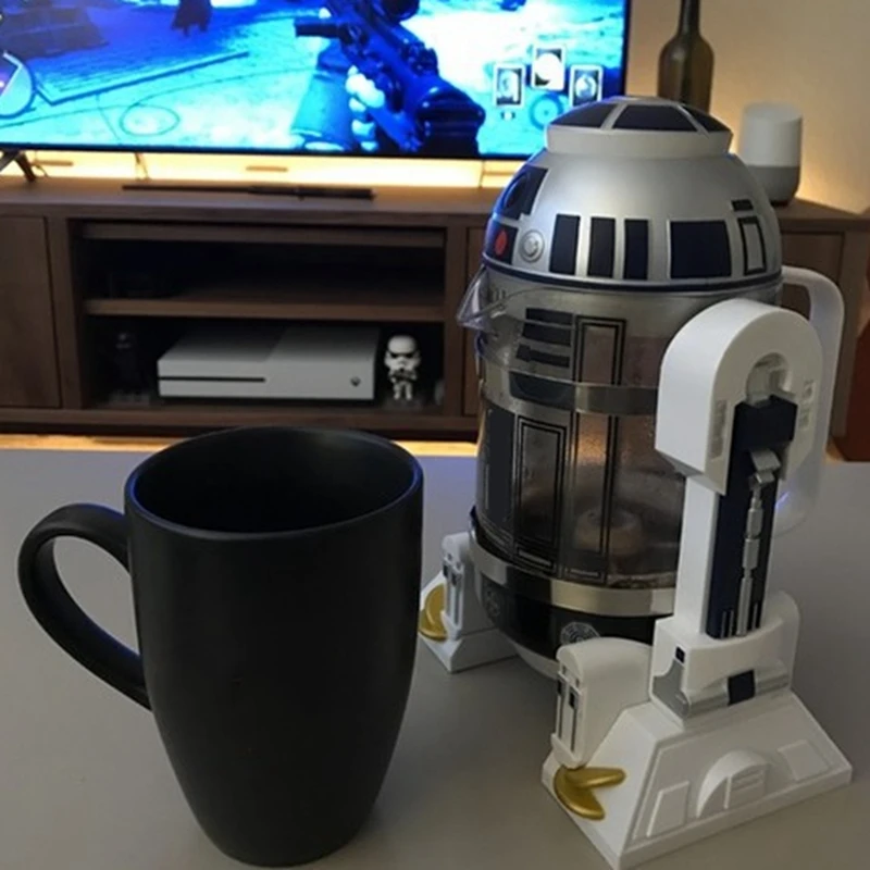 AB43-Mocha Hand-Cranked Coffee Machine Robot Star French Press Coffee Maker Machine,24Cm High