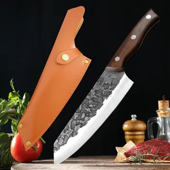 Coltello da cuoco giapponese Mannaia da carne Coltello da macellaio Coltello da cucina in acciaio inossidabile per tritare carne di pesce Verdura Coltello per affettare con fodero 1