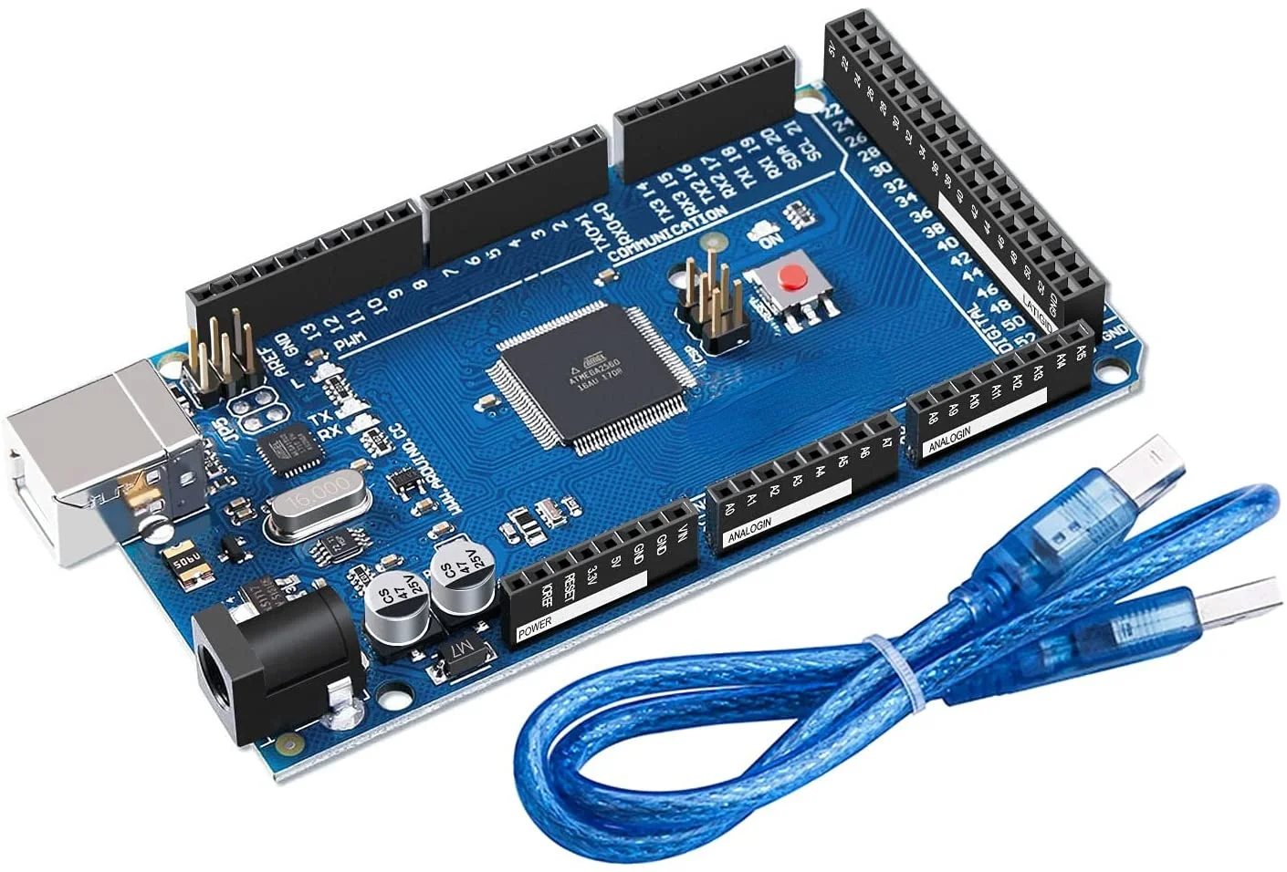 Scheda Mega R3 Atmega 2560-16Au + Cavo Usb Compatibile Con Progetti Ide Arduino Conforme A Rohs