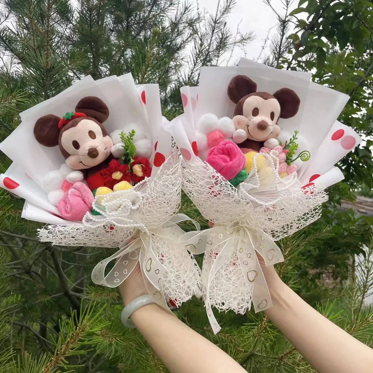 Lovely Lilo and Stitch Pooh Micky Plush Bouquet Gift Box Stuffed Animals Doll Toys Valentine Christmas Graduation Birthday Gifts 2