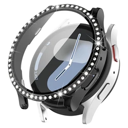Premium All-Around Bumper Case with Screen Protector for Smartwatch - Crystal Clear Diamond Glass Design (Black)