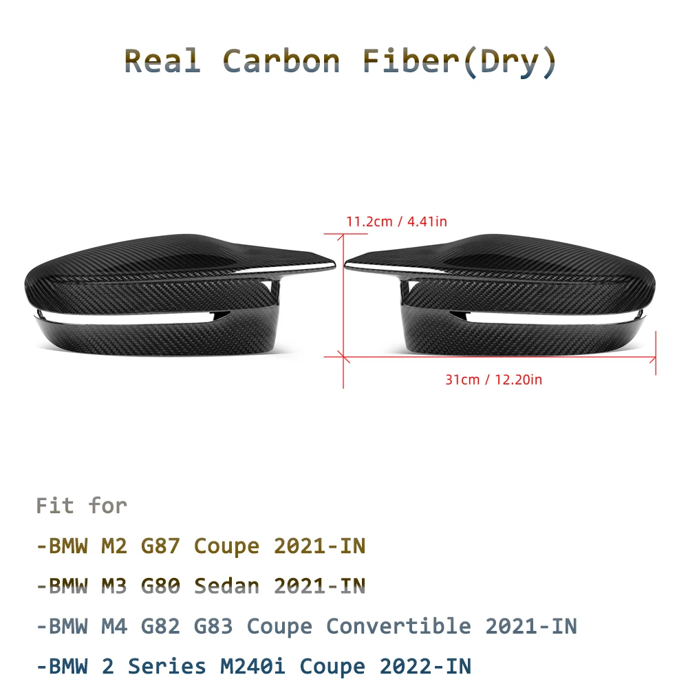 Dry Carbon Fiber Car Door Side Wing Rearview Mirror Cover Caps Glossy For BMW G80 G87 G82 G83 -IN Sedan Coupe Convertible