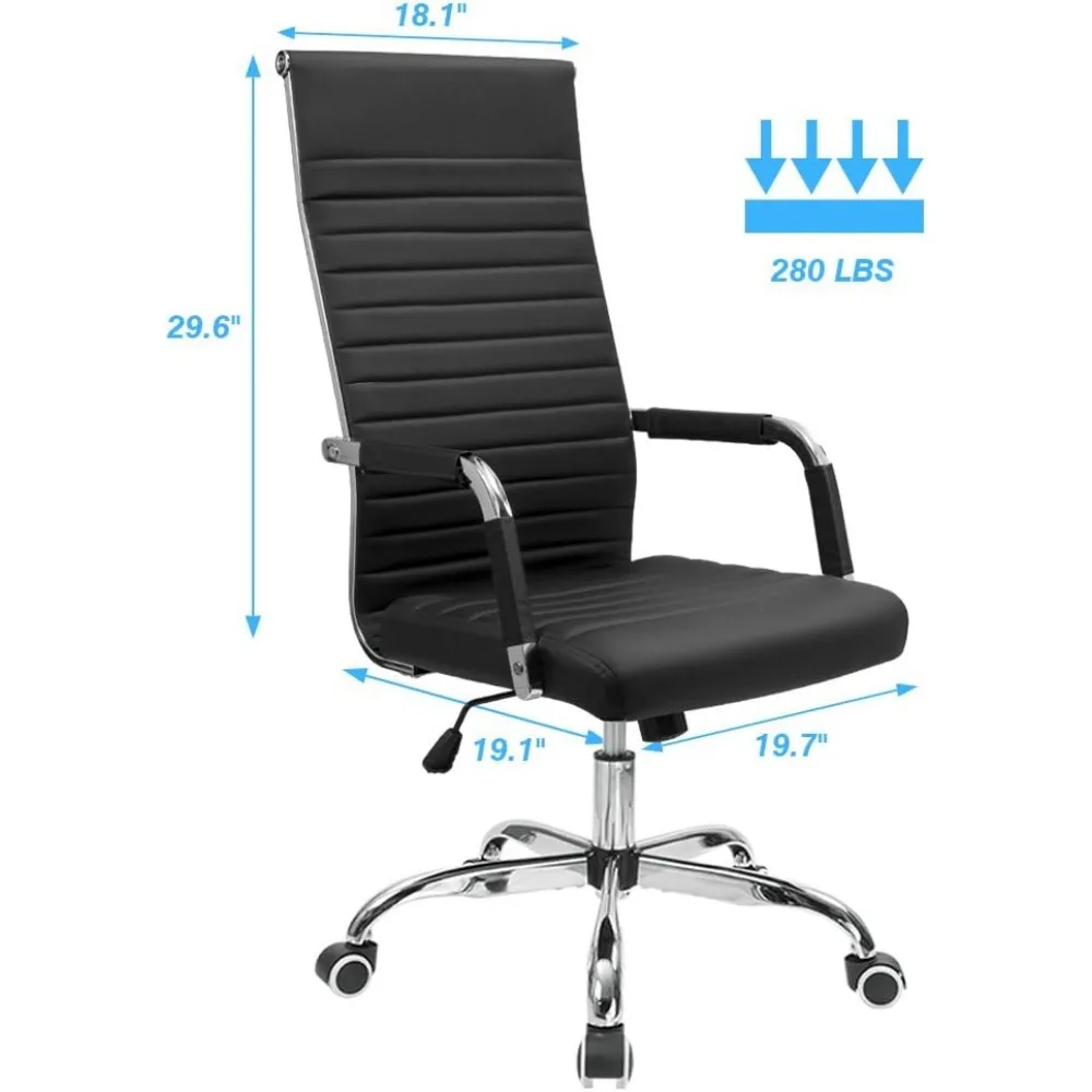 Ribbed Office Chair High Back PU Leather Executive Conference Chair Adjustable Swivel Chair with Arms, Black 3