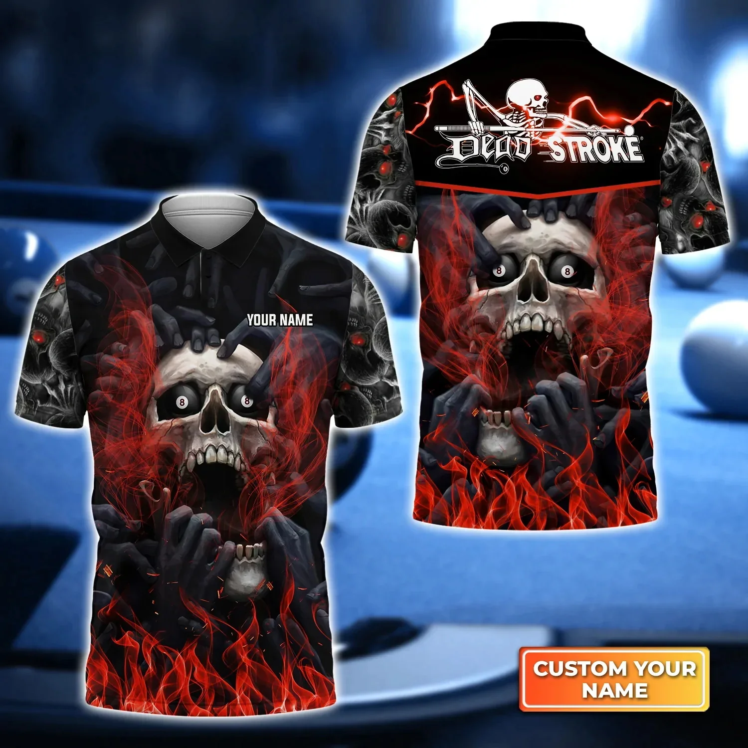 9-Ball-Billard und Bier, personalisiertes 3D-gedrucktes Herren-Poloshirt, Sommer-Straße, lässiges POLO-Shirt, Geschenk für Billardspieler WK27 – Detail 22