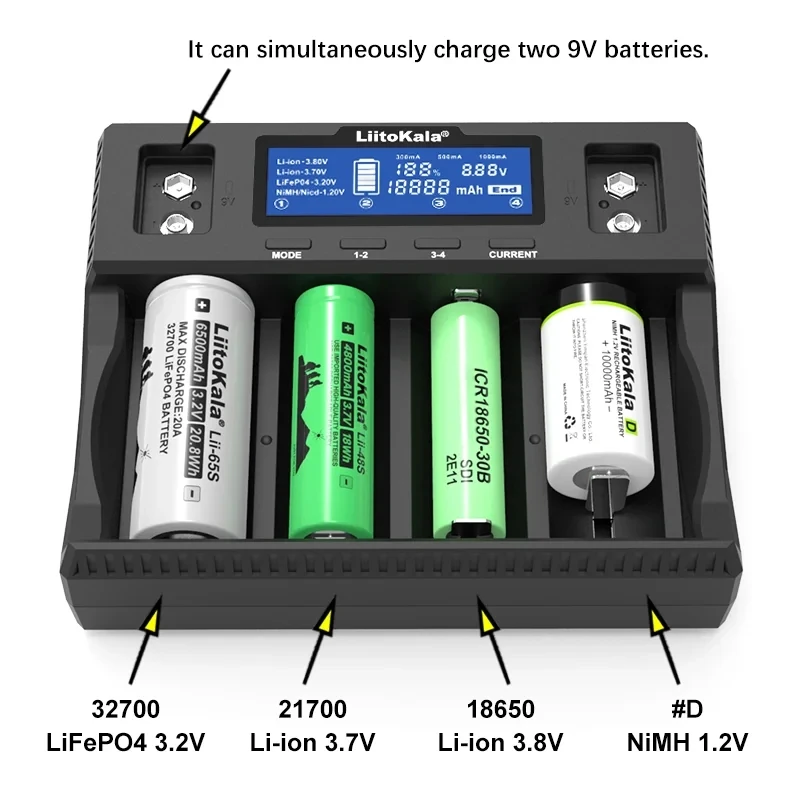 Liitokala 4 슬롯 충전기, Lii-D4XL PD4 D4 M4S, 충전 18650 18350 18500 32700 20700B 10440 26650 1.2V 3.7V 9V AA /AAA Ni-MH