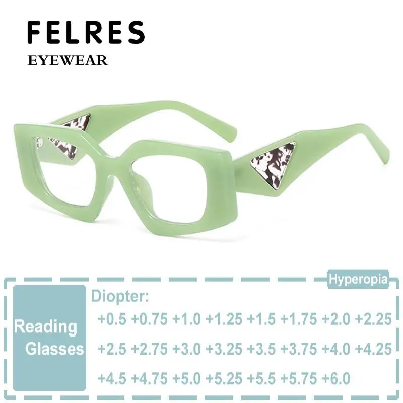 

Brand Designer Triangle Pattern Anti-blue Light Reading Glasses Women Unique Irregular Cat Eye Eyeglass Vintage Presbyopia
