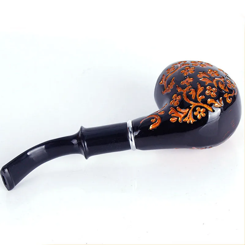 Engraved Flower Resin Wood Smoking Pipe Handmade Portable Tobacco Pipe Classic Bent Pipes Cigar Tube As Best Gift smoking tobacco pipe accessories
