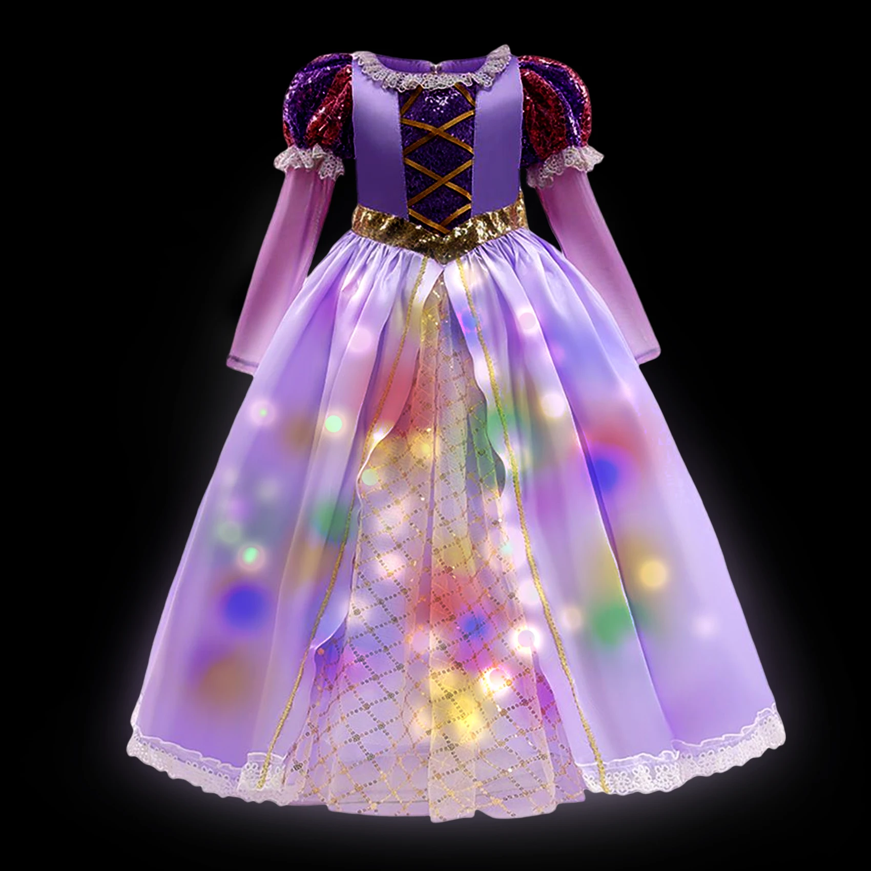 thumbnail image 1 of Vestido de princesa con luz LED para niña, disfraz de Disney para fiesta de Halloween, Elsa, Anna, sirena, Blancanieves, Rapunzel, Carnaval, 1 of 5
