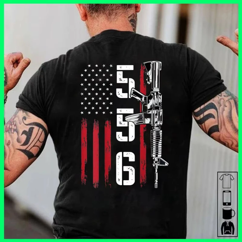 Amerikanische Flagge AR-15 Gewehr 556 Geschenk für Waffenbesitzer T-Shirt Baumwolle O-Ausschnitt Sommer Kurzarm Casual Herren T-Shirt Größe S-3XL