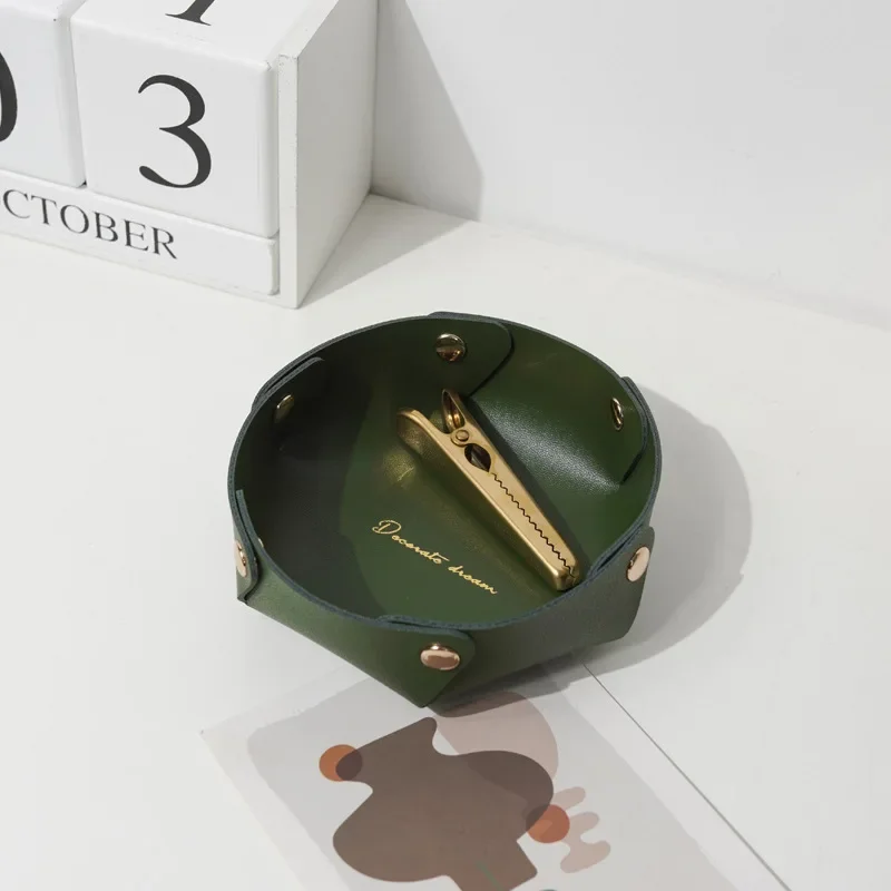 Desktop PU Leather Organizer Key Tray Jewelry Cable Storage Box Multi Folding Wallet Coins Plate Home Decoration Organizers Case