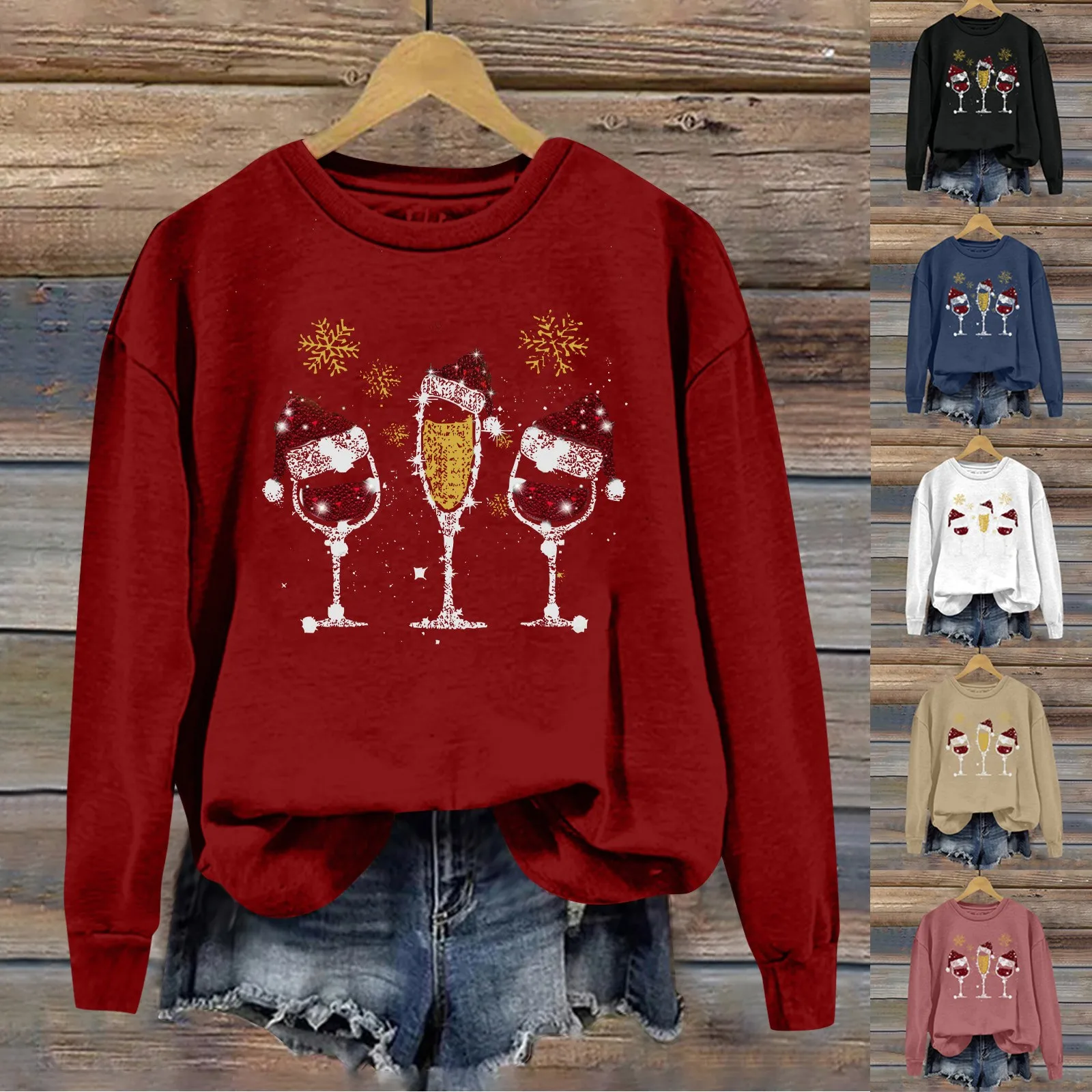 

Женский свитшот, Модный женский пуловер с круглым вырезом, топы, модные женские свитшоты с длинным рукавом и рождественским принтом Кофта