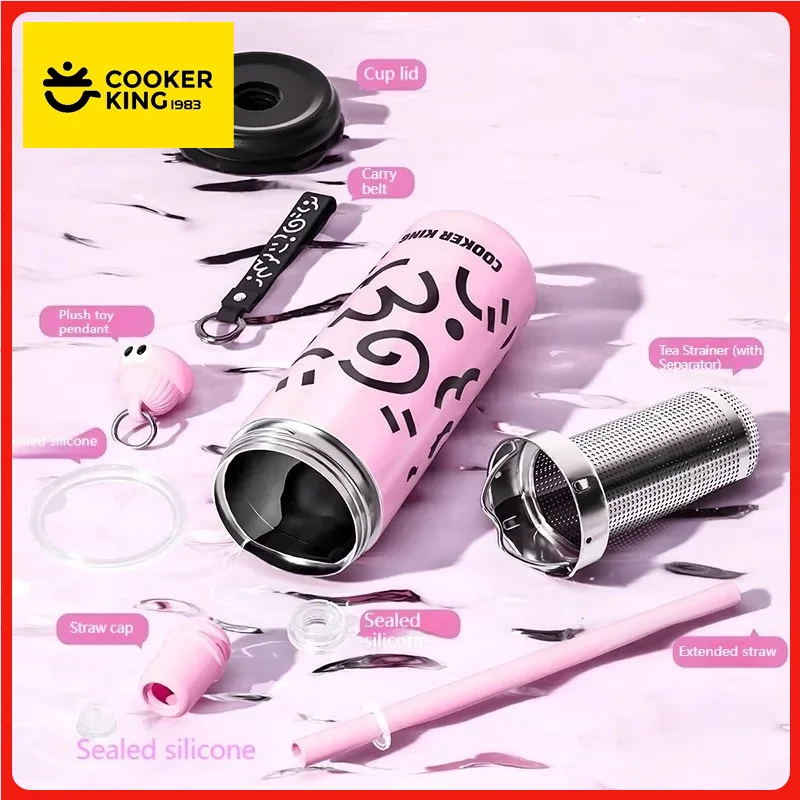 COOKER KinG Thermal Straw Cup Stainless Steel Thermos Water Bottles Tumbler Keep Cold and Hot Travel Mug Home Office Drinkware