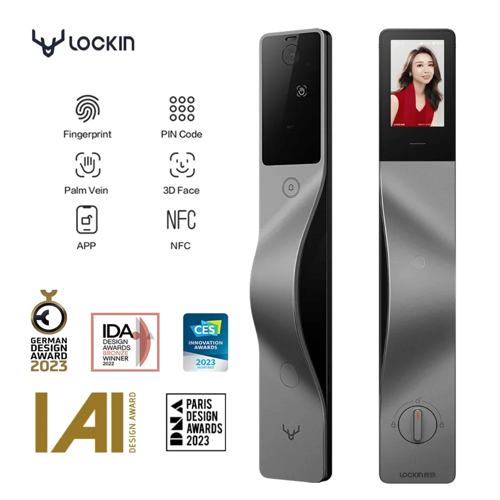 Lockin V5 Max Smart Lock Palmar Vein 3D Riconoscimento Facciale Cat Eye Screen Smart Password Lock App Smart Link Per L'Apertura Della Porta Sinistra