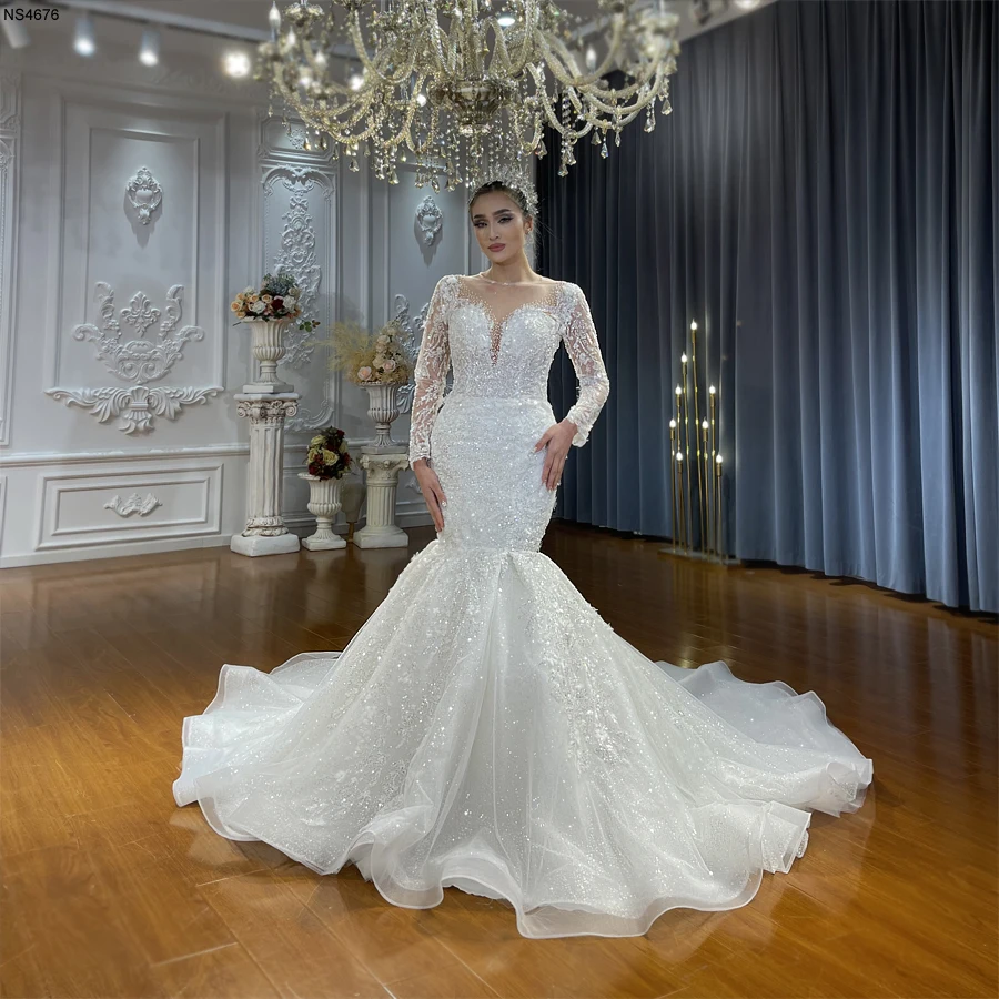 Vestido De Novia Cola De Pato Larga Personalizado NS4676 Nuevo