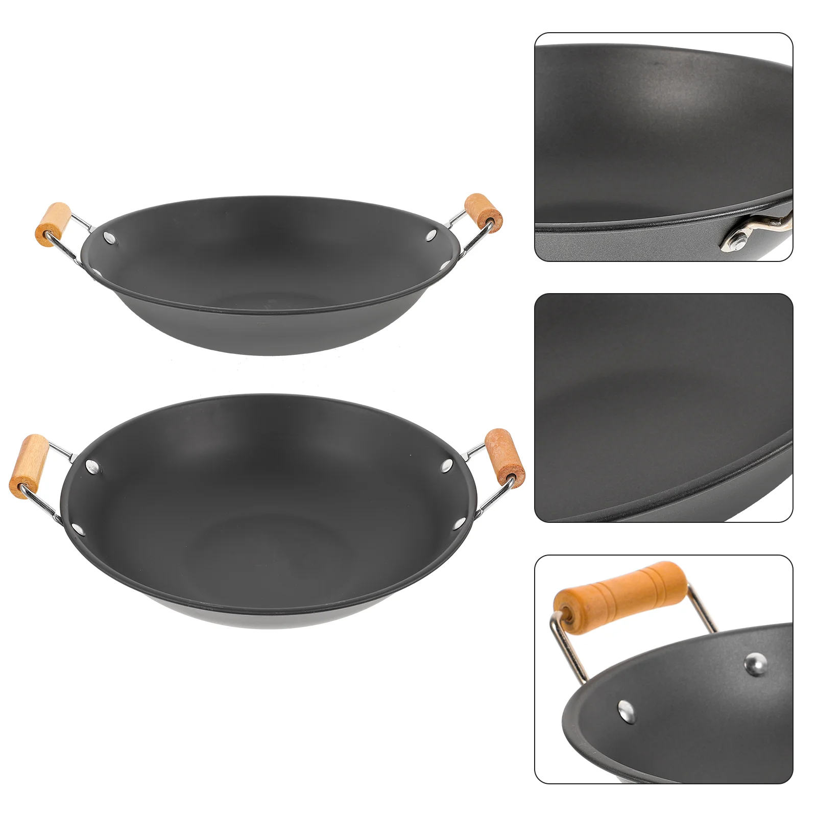 

Wood Handle Convenient Multi-purpose Metal Portable Small Hot Pot Seafood Pot Cooking Utensil Frying Pans Nonstick With Lid