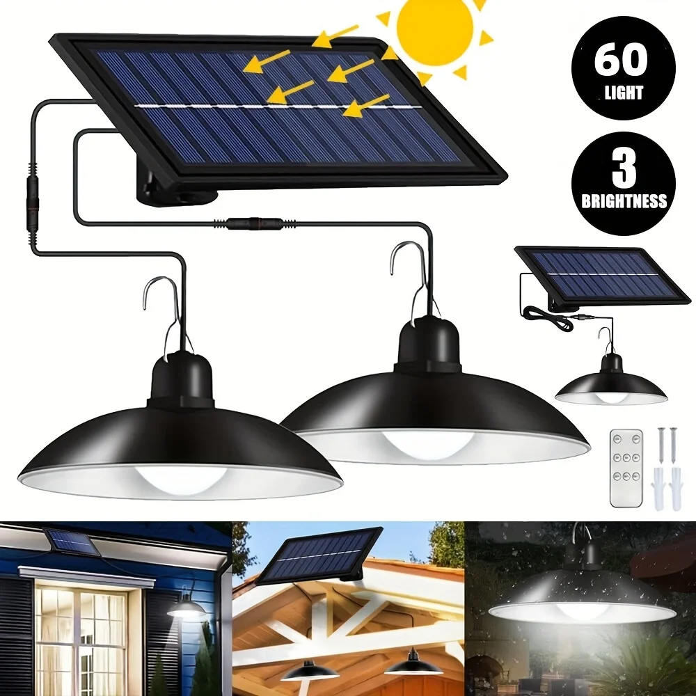 1pc Dual-Head Solar Hanging Light, Outdoor Solar Shed Illumination 60LED Hanging Light IP65, Adjustable Solar Shed Lights for