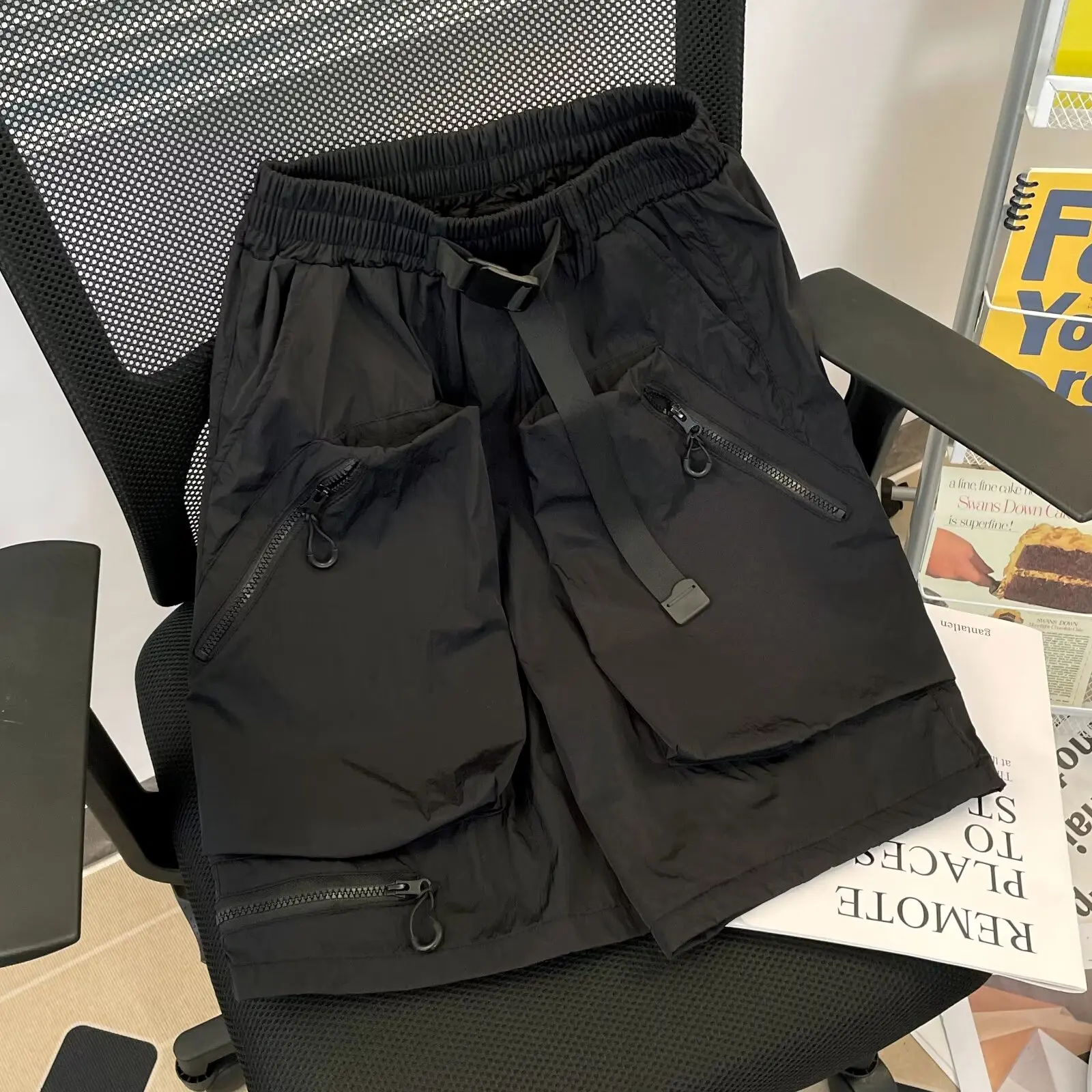 Мужские летние шорты в стиле ретро с множеством карманов, тонкие свободные прямые шорты, мужские повседневные однотонные короткие брюки G134, 2024