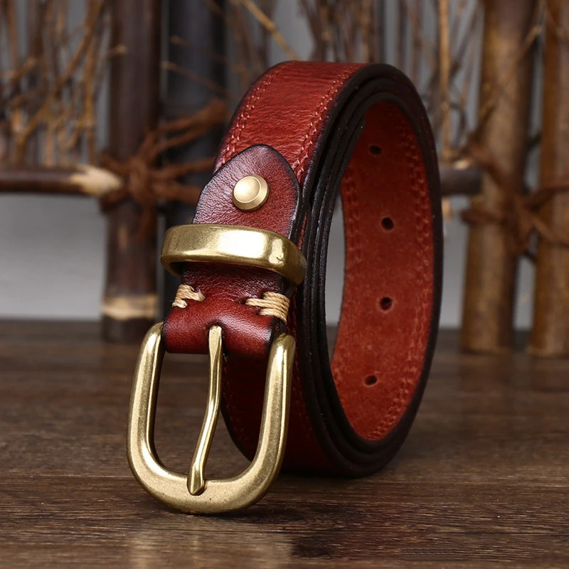 2.8 CM Pure Cowhide Genuine Leather Ladies High Quality Jeans Brass Buckle Belts Cowboy Fashion Designer Belts for Women luxury