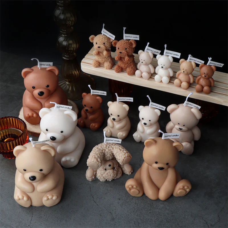 3D Cute Cartoon Bear Silicone Candle Mold DIY Home Decoration Silicone Mold For Resin Teddy Bear Candle