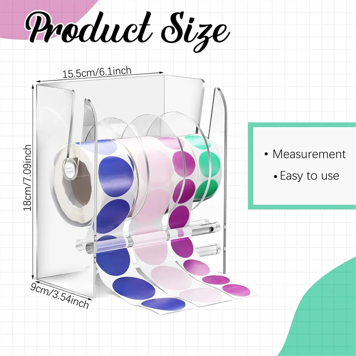 A04R-Adjustable Label Dispenser Acrylic Sticker Roll Dispenser Sticker Roll Holder Clear Label Holders Holder 4 Disks