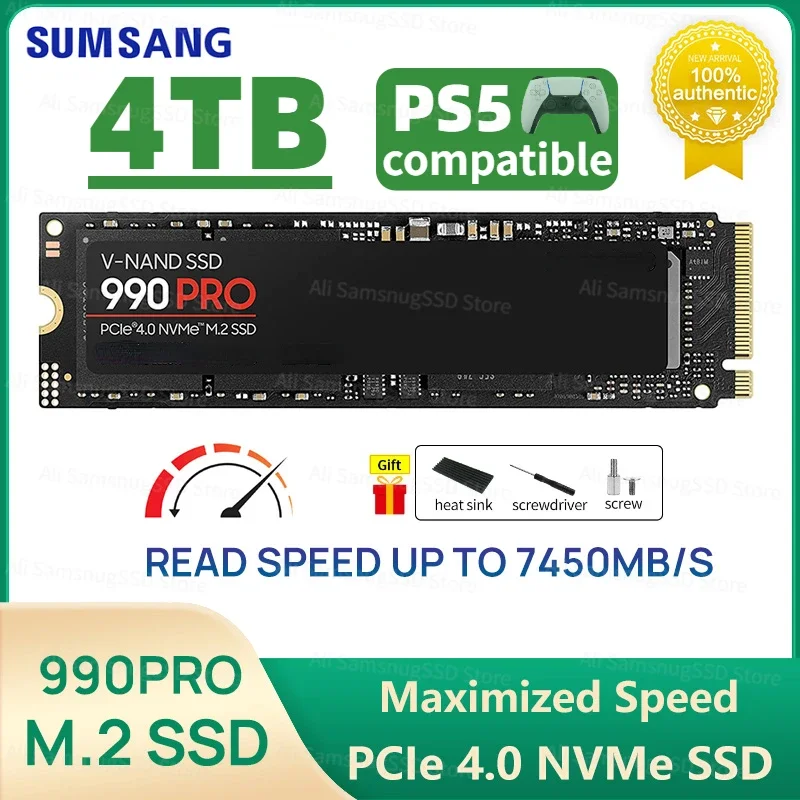 

990 Pro SSD 1TB 2TB NVMe PCIe 4.0 Max Read Speed Up 7450MB/s M.2 2280 Solid State Drives for PS5 Laptop Gaming Computer
