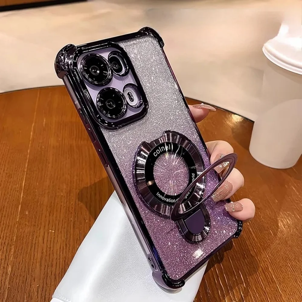 Magnetic Bracket Flash Powder Anti-Drop Silicone Phone Case
