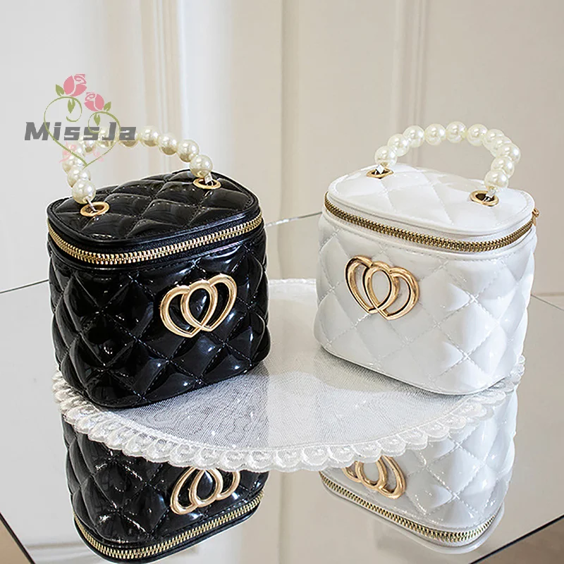 Korean Style Fashion Small Bucket Bag Ladies Handbag Girls' Mini Bag PVC Pearl Chain Jelly Simple Rhombus Shoulder