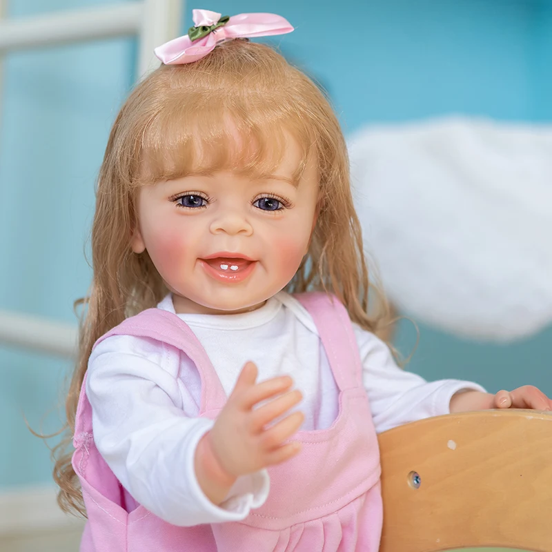

55CM Full Body Soft Silicone Lifelike Real Touch Reborn Baby Girl Yannik with Ultra Long Wavy Hair Toddler Princess Doll Gift