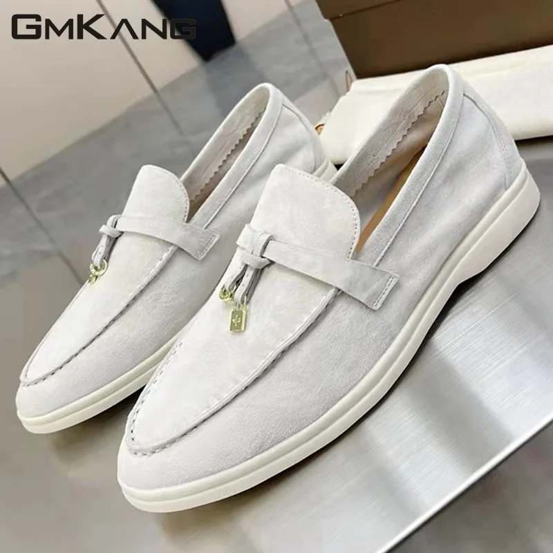 

Hot Sale Flat Shoes Woman Kid Suede Metal Lock Loafers Women Casual Comfort Mules Shoes Unisex Summer Walking Shoes Man