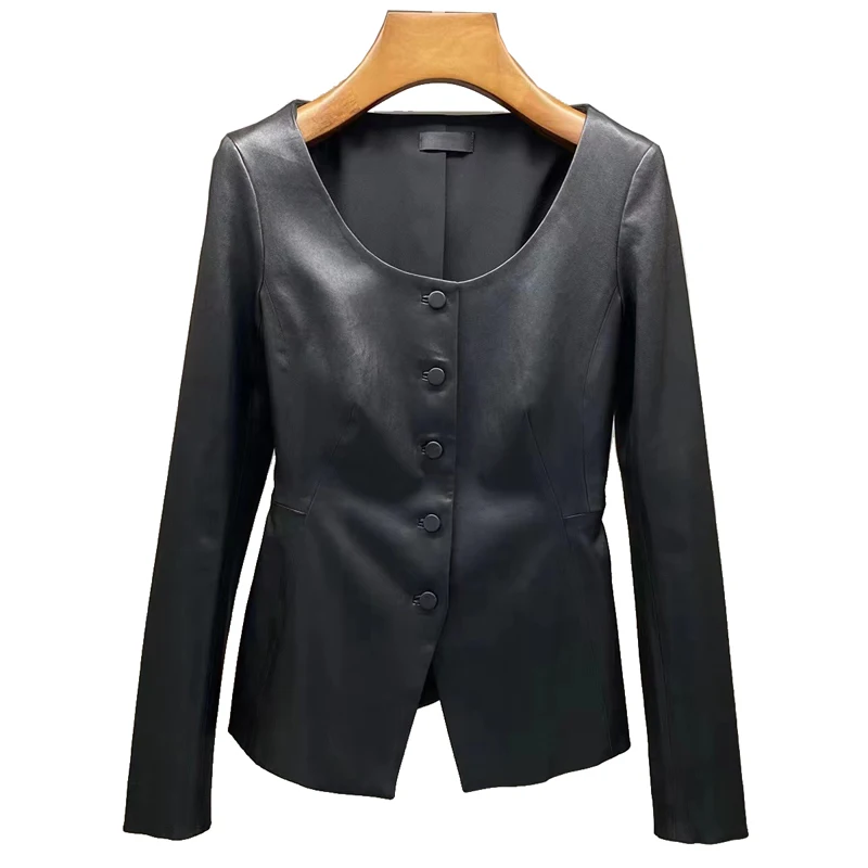 Stretch Leather Jacket For Women Luxury Genuine Elastic