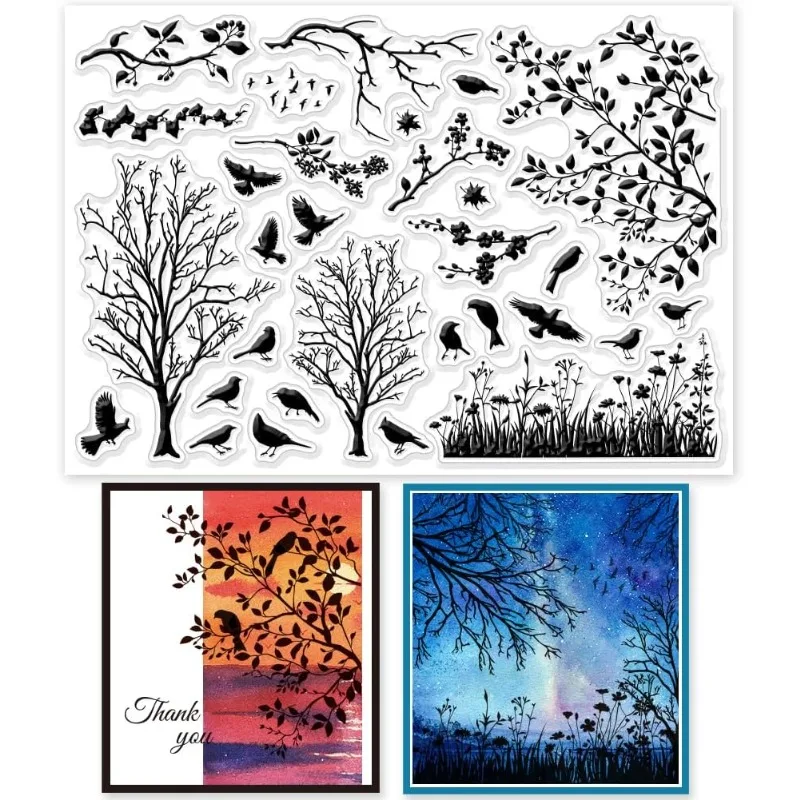 Clear Stamps 1pcs Bird Branch Silhouette Birds Trees For DIY Scrapbooking Photo Album 6.3x4.33inch
