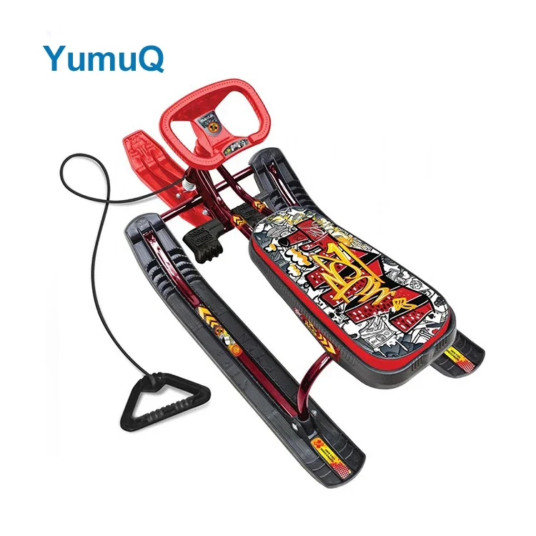 Plastic Winter Permanent Snow Sledge Sledding Floated Sled Car With Steering Wheel For Kids
