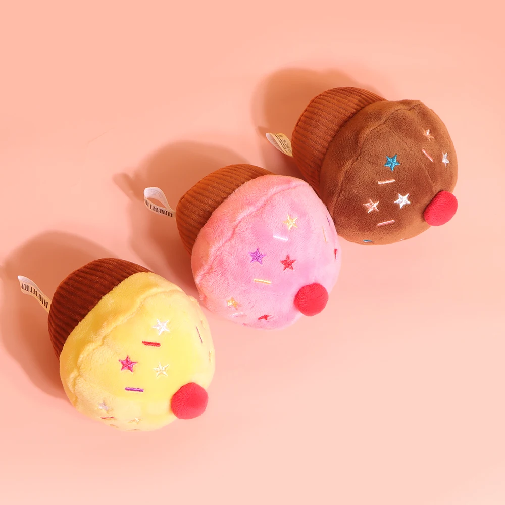Cake Cup Squeaky Plush Dog Toy for Pet Birthday Gift, Birthday Cupcake Cute Soft Stuffing Lovely Squishys Squishi Squeeze PetToy 2