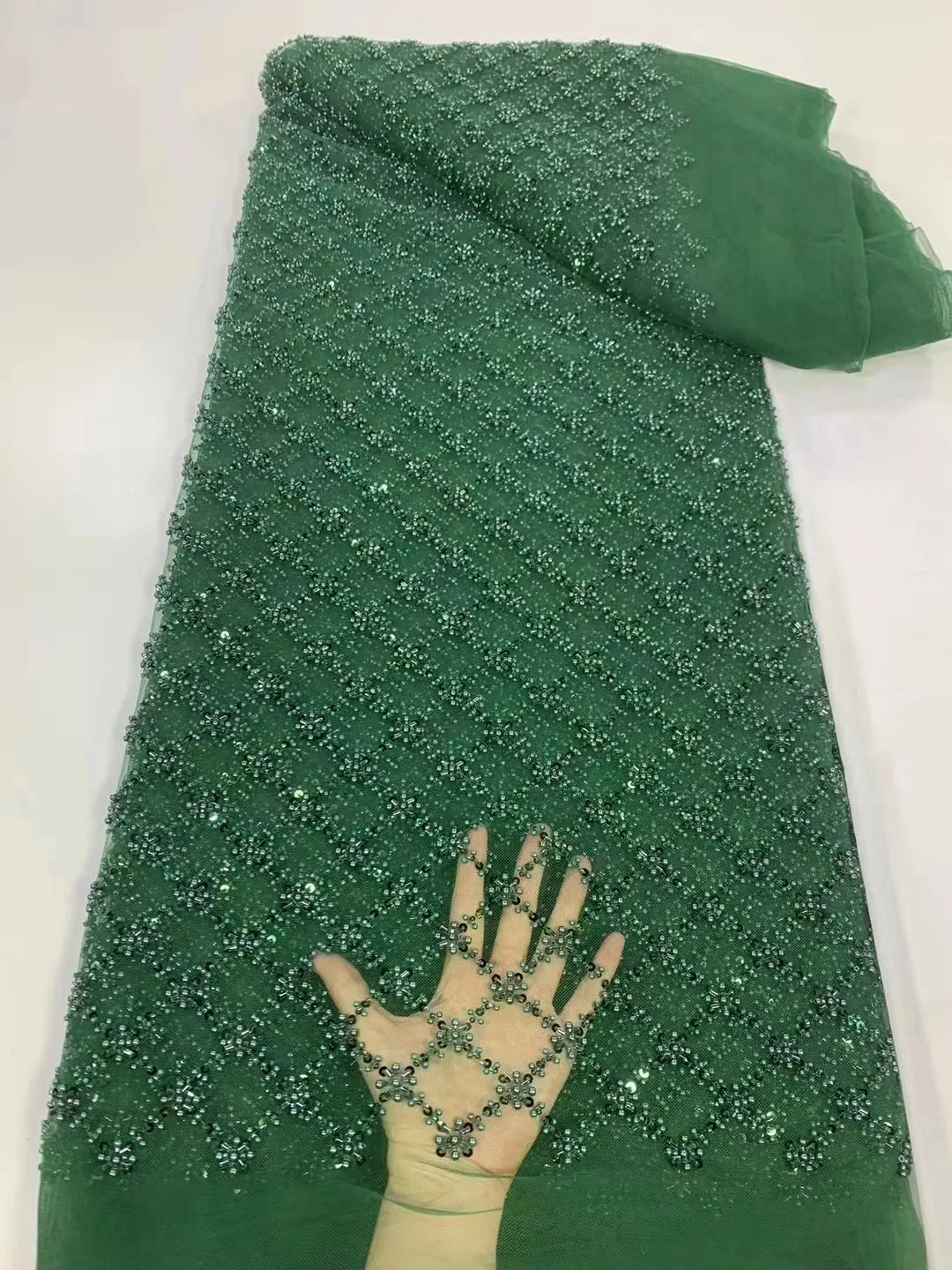 

Green African Lace Fabric High Quality 2023 French Mesh Lace Tulle Fabric With Sequins Embroidery Lace for Wedding Dress