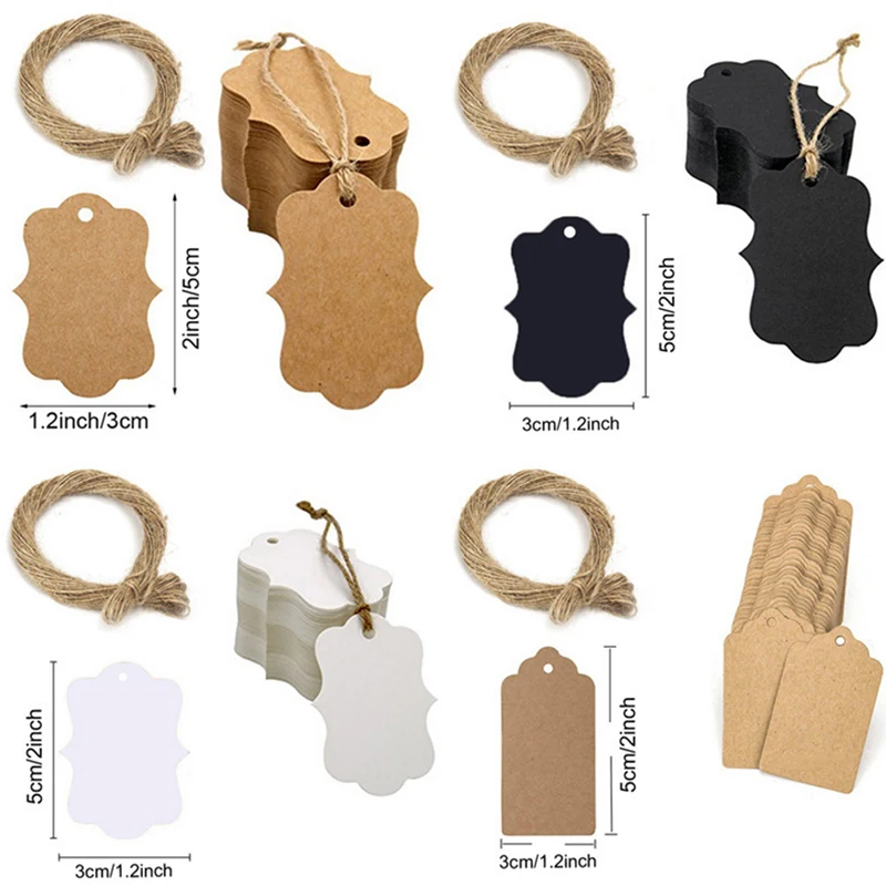 100pcs 5*3cm Packaging Label Brown Kraft /black/white Paper Tags DIY scallop Label Wedding Gift Decorating Tag kraft paper tags,packaging labels