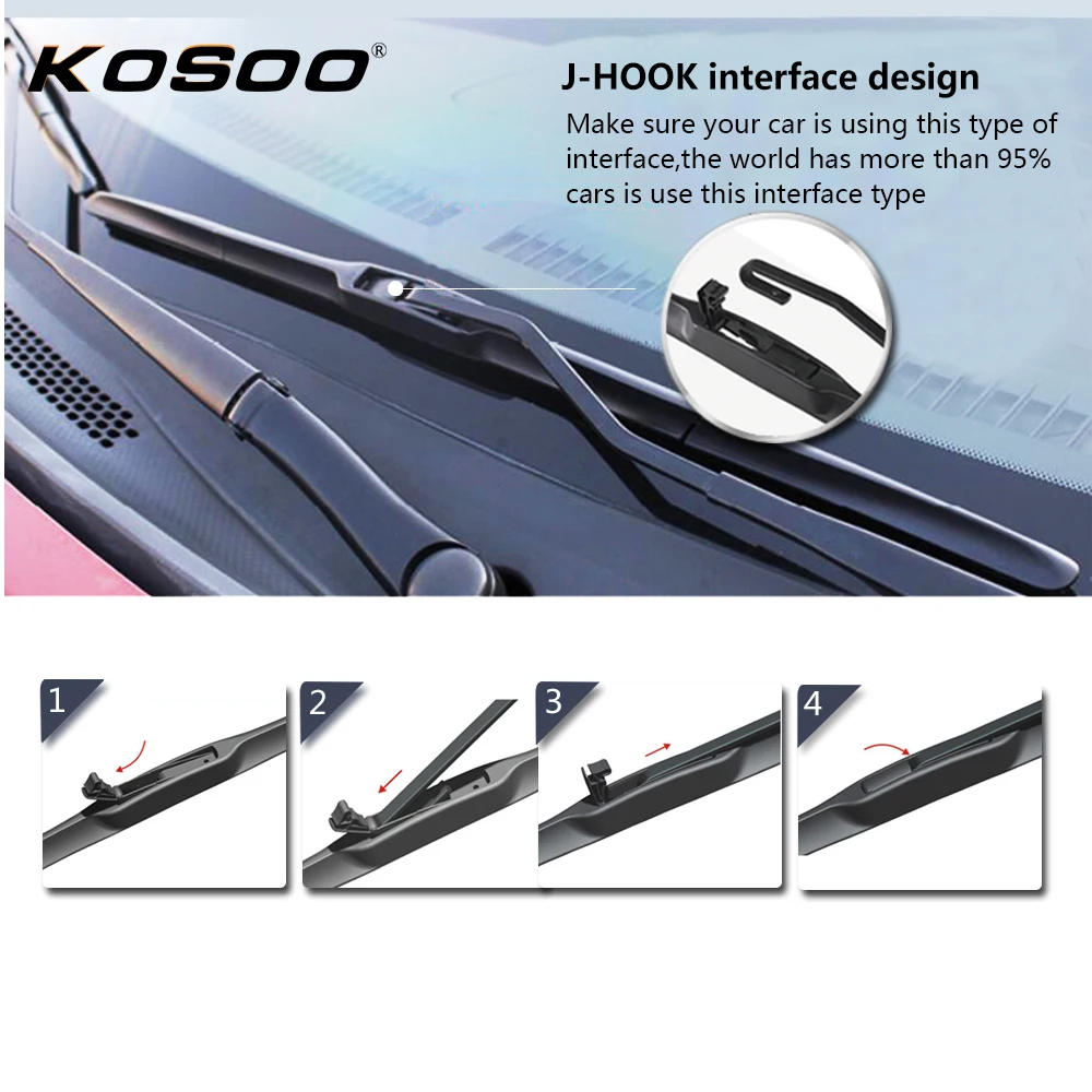 KOSOO Wiper Blade Universal U J Hook 14