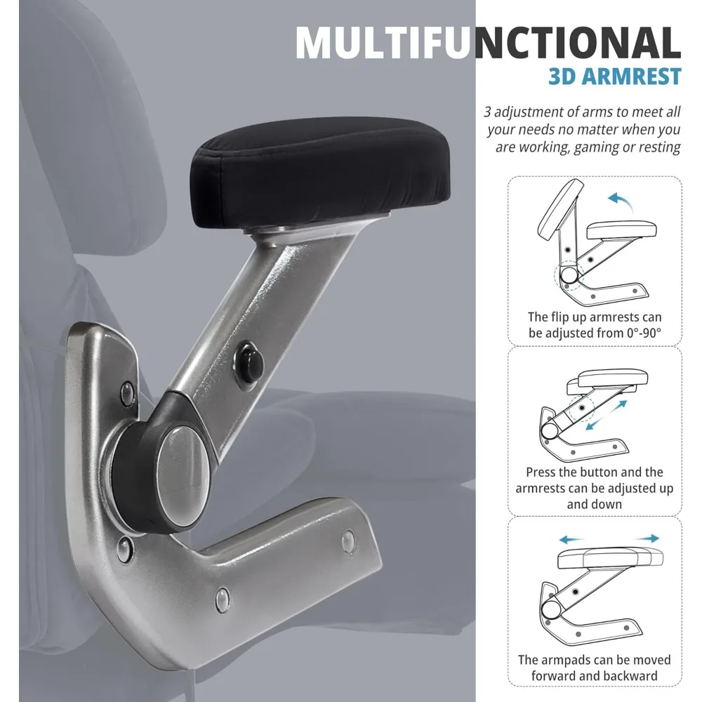 Big and Tall Office Chair 500lbs- Fabric High Back Executive Computer Chair with Adjustable Lumbar Support 3D Flip Arms Plus 6