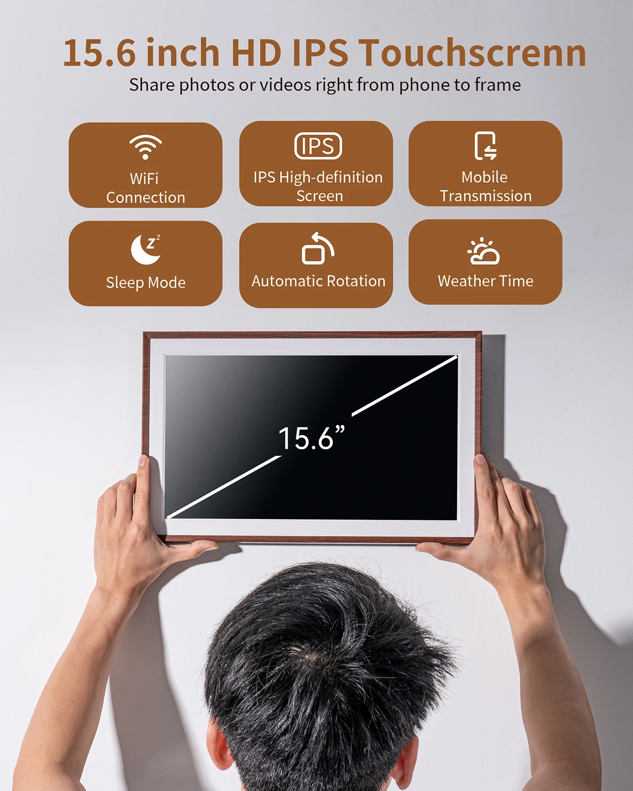 FRAMEO Digital Picture Frame- 15.6inch Digital Photo Frame with 1920 * 1080 IPS Touch Screen HD Disply,Built-in 32GB Storage,Wal view 3