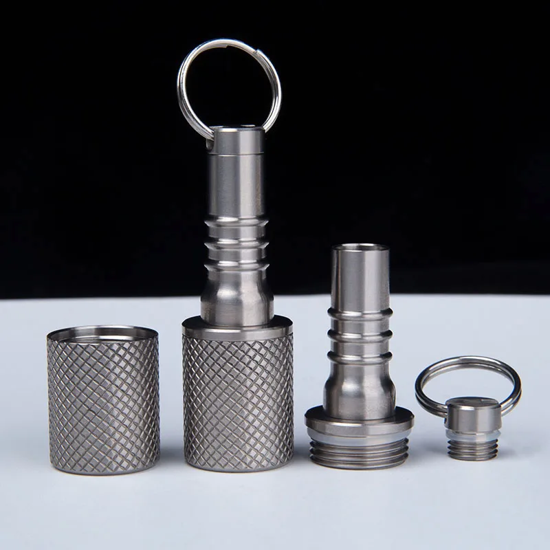 Titanium Alloy Keychain Pocket Pill Box Waterproof Sealed Capsule Mini Pill Case Medicine Case Bottle for Outdoor Camping Travel