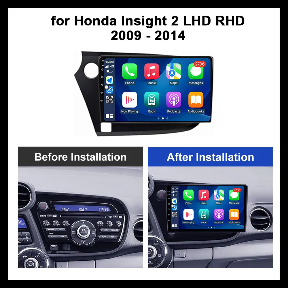 GPS Navi Android OS 9 inch Car Audio Multimedia Radio Player HD Screen wireless carplay car multimedia player car radio For Honda Insight 2 LHD RHD 2009-2014