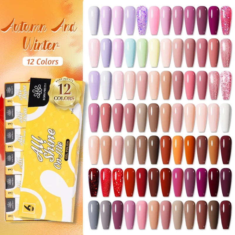BORN PERTTY 젤 네일 광택제 세트, 레드, 화이트 글리터, 반영구 바니시 베이스, 매트 탑 코트, 매니큐어 네일 아트 키트용