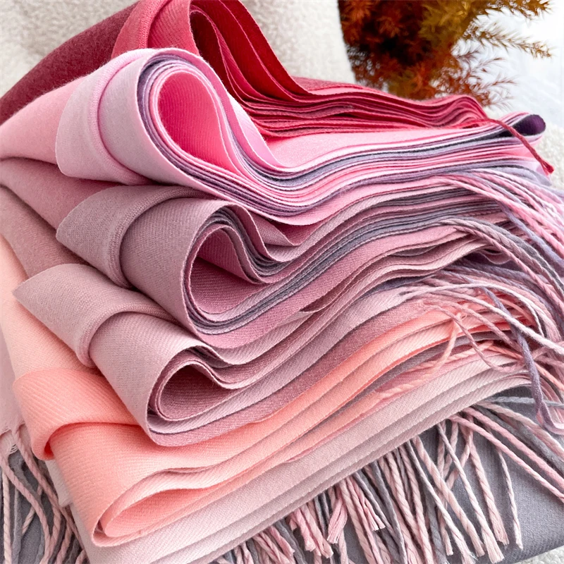 Fashion Solid Kaschmir Warm Schal für Frauen Neue Design Pashmina Winter Doppel Farbe Schal Wraps Bufanda Quaste Decke Poncho – Detail 7