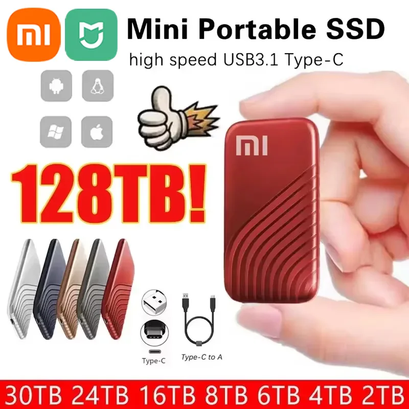 thumbnail image 1 of Xiaomi Mijia - Nuevo disco duro externo SSD Flash, tipo C, de alta velocidad, USB 3,1, 2 TB, 4 TB, 8 TB, SSD, disco duro portátil HD para ordenador portátil, 1 of 5