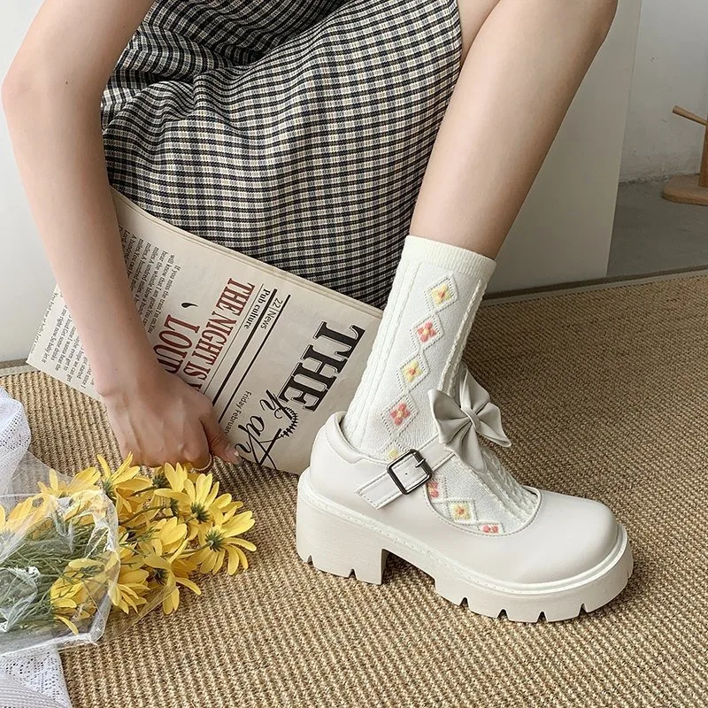 Mary Jane Little Leather Shoes New Thick Sole Women's Shoes Spring and Autumn Versatile High Heel Single Shoes Platform Heels