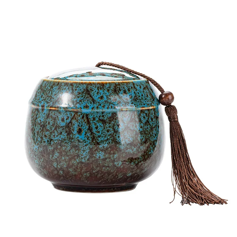 Tea Storage Ceramic Jar with Lid Coffee Tea Can for Loose Moisture-Proof Hermetic Pot Mini Blue and White Porcelain Ornament