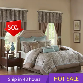 Bristol 24-Piece Faux Silk Bedding Set with Paisley Jacquard Comforter & Curtains 1