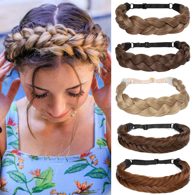  Korean Style Wig Braid Headband, Wig Hair Band, 5 Strands Wide  Synthetic Hair Braided Headband, Wig Hair Bands for Women'S Hair Non Slip  (Black with Combs) : Beauty & Personal Care