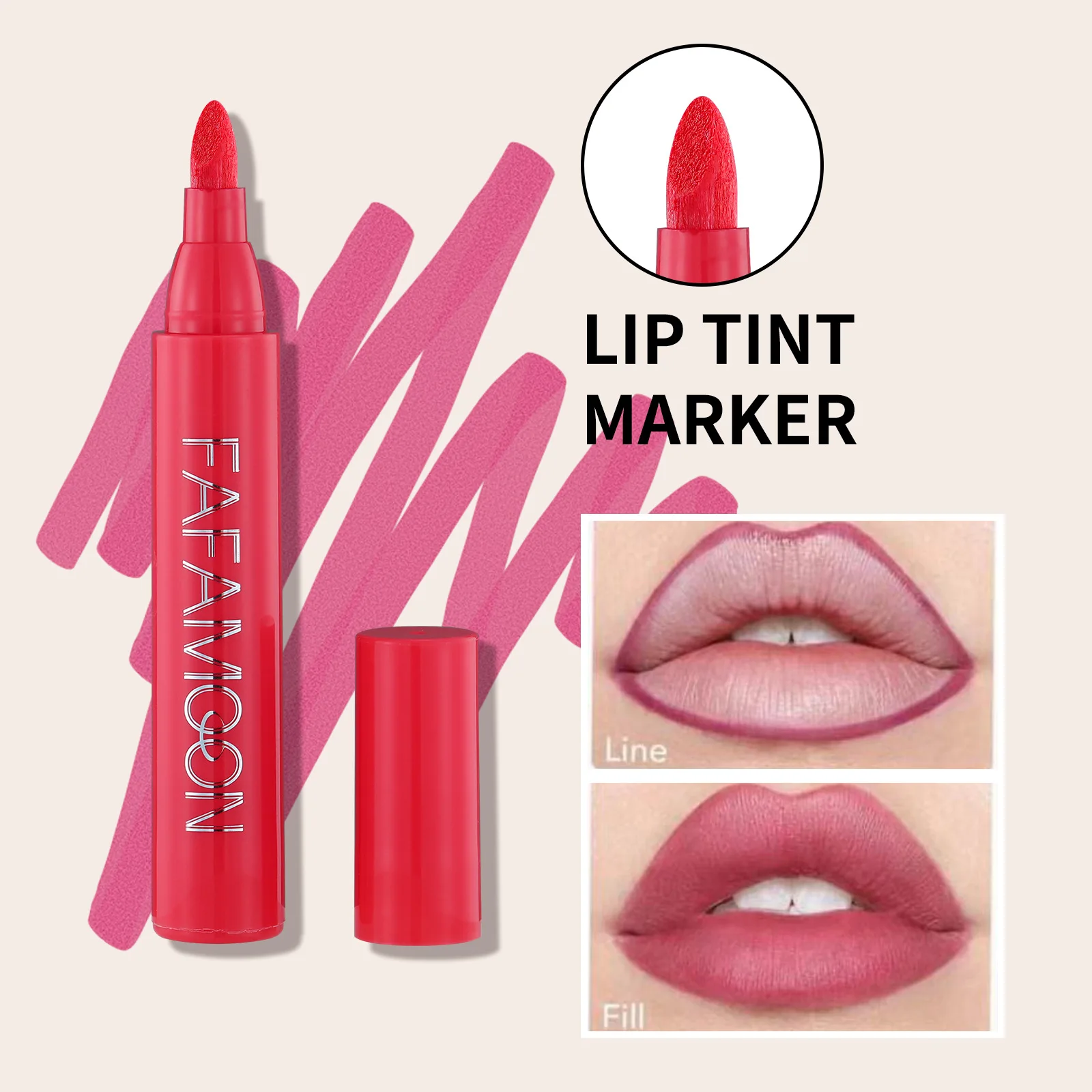 thumbnail image 1 of 4 Colors Lip Tint Cosmetic Professional Wood Lipliner Waterproof Lady Charming LipLiner Soft Pencil Contour Makeup Lipstick Tool, 1 of 5